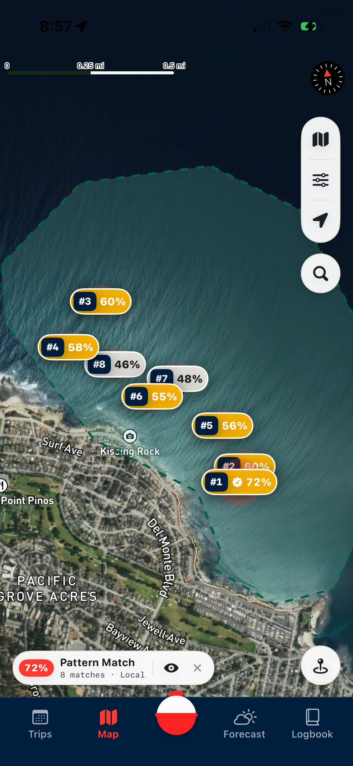 Personal matches on the Pacific Grove map