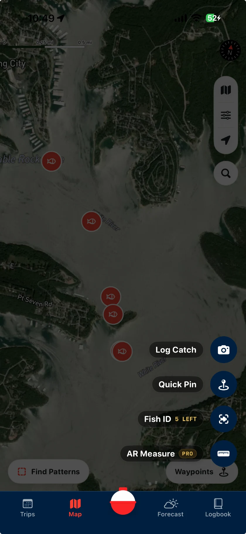 Catches and waypoints on the Bobber map