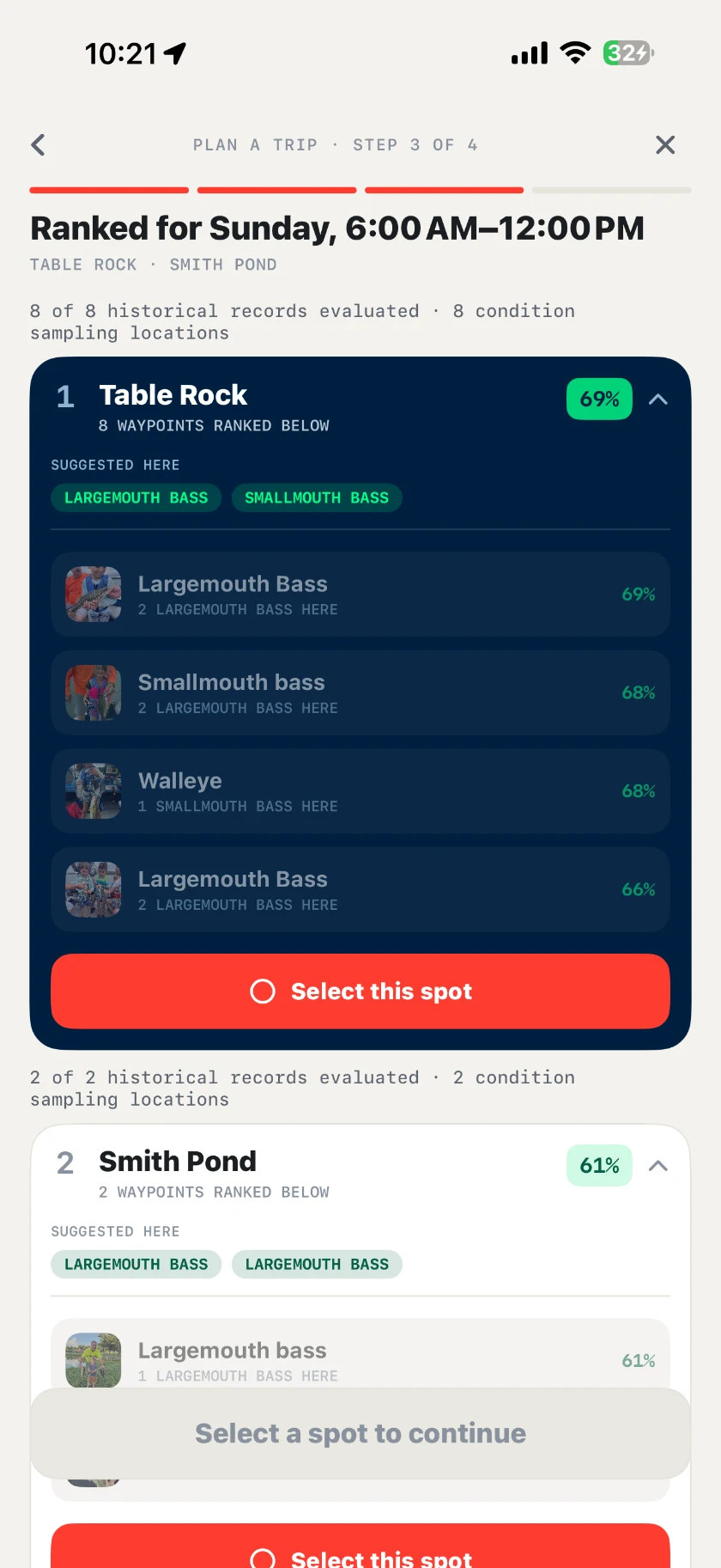 Bobber outlook ranking spots against past catch conditions