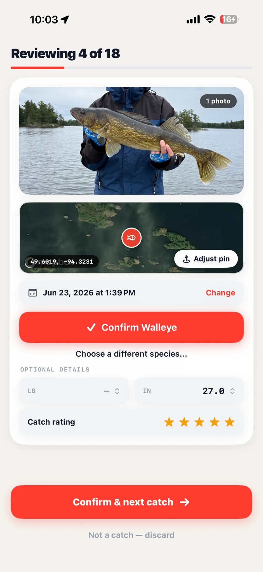 Bobber scanning the camera roll for past catches